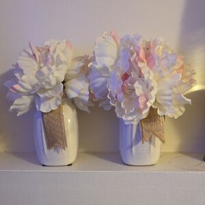 Elegant Faux Floral Duo in Cream and Pink Vases